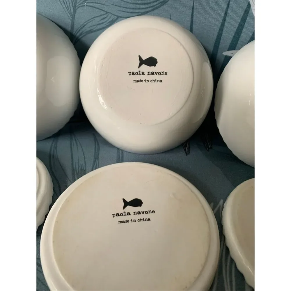 3 Paola Navone Crate & Barrel white scalloped Bowls & Sauces Set Lot